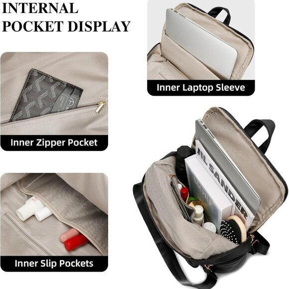 Leather Backpack for Women Anti-Theft Travel Work School with Luggage Strap main image 5
